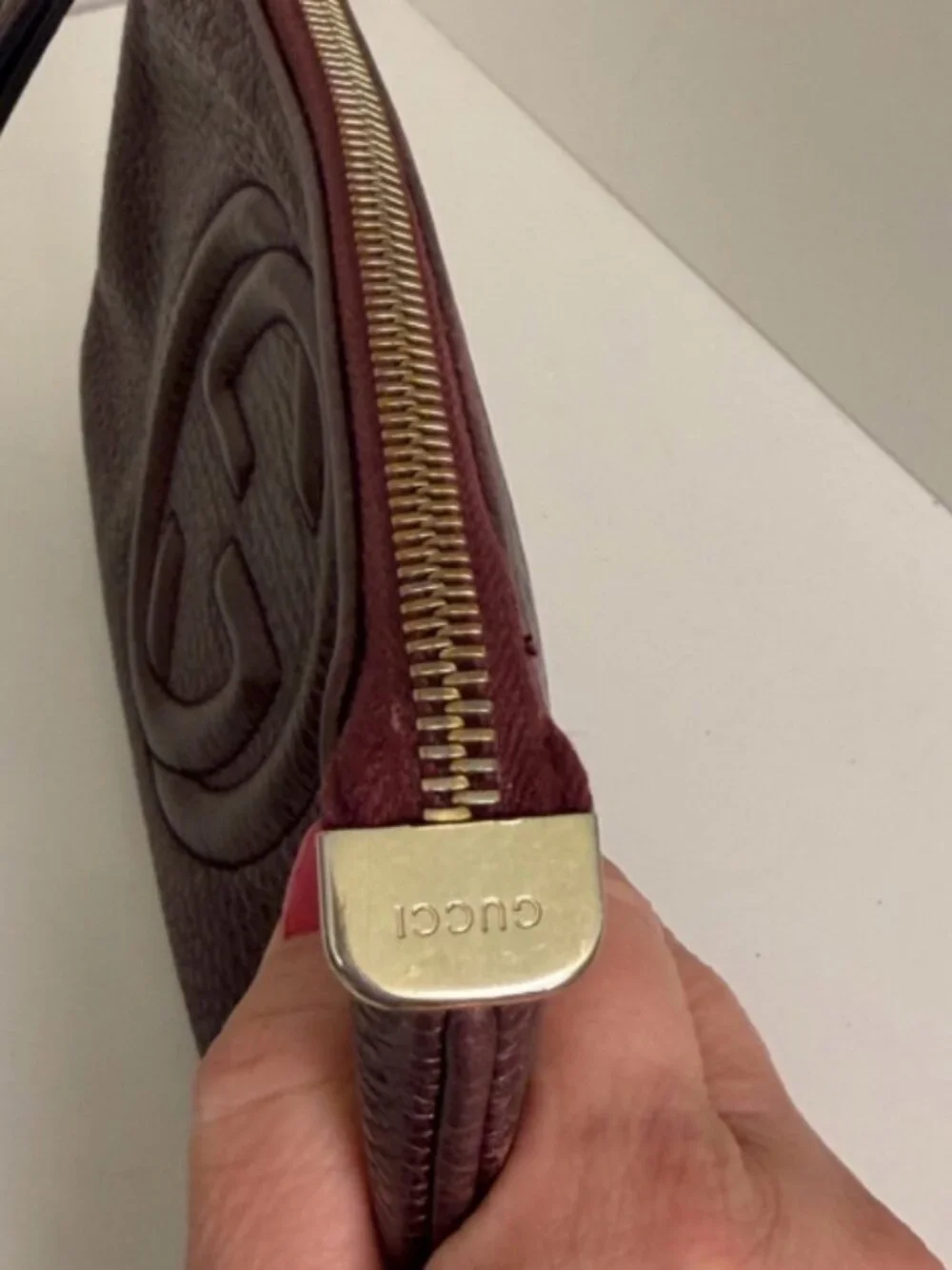 Gucci Soho Wristlet Clutch Burgundy Zipper Strap Pouch - Picture 3 of 7